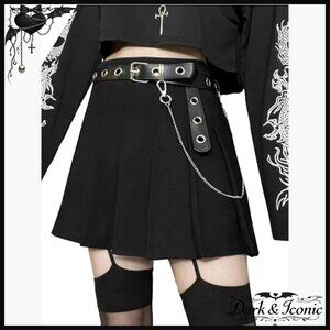 Mini Pleated Skirt High Waist A-Line with Belt Stretchy Polyester Blend